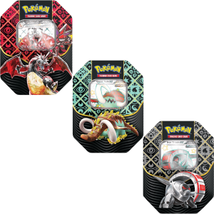 Pokemart.be - Pokémon TCG - Paldean Fates – 4-Pack Tin Charizard Iron Threads Great Tusk